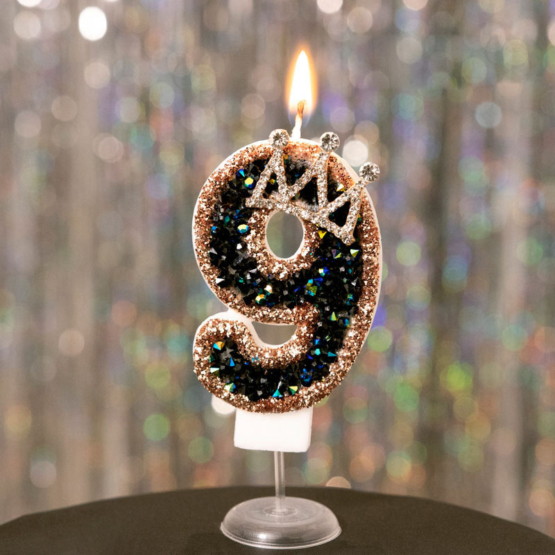 Crown Black Glitter Number Birthday Candles for Party Decoration