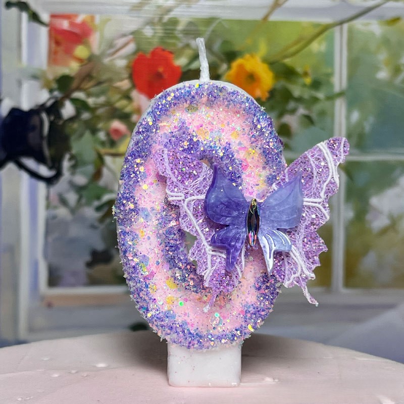 Purple Butterfly Glitter Number Birthday Candles for Party Decoration