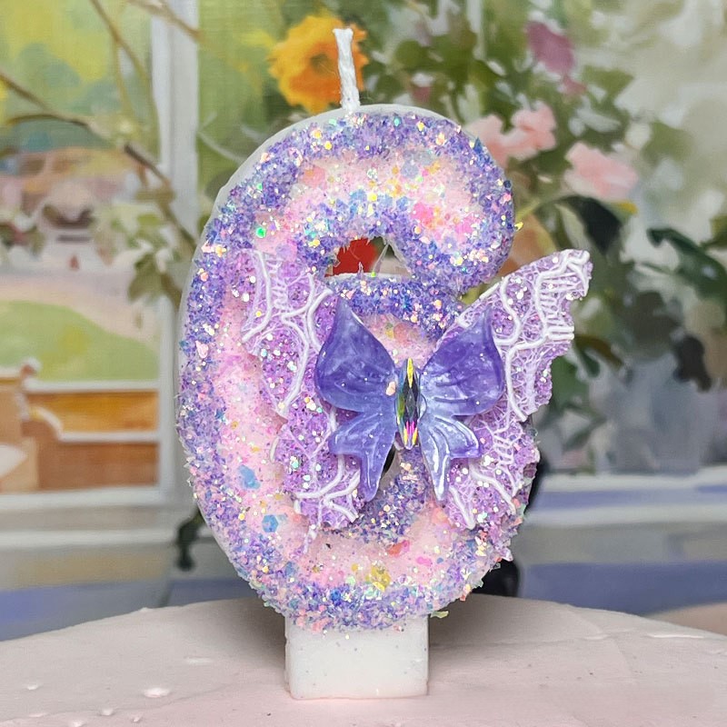 Purple Butterfly Glitter Number Birthday Candles for Party Decoration