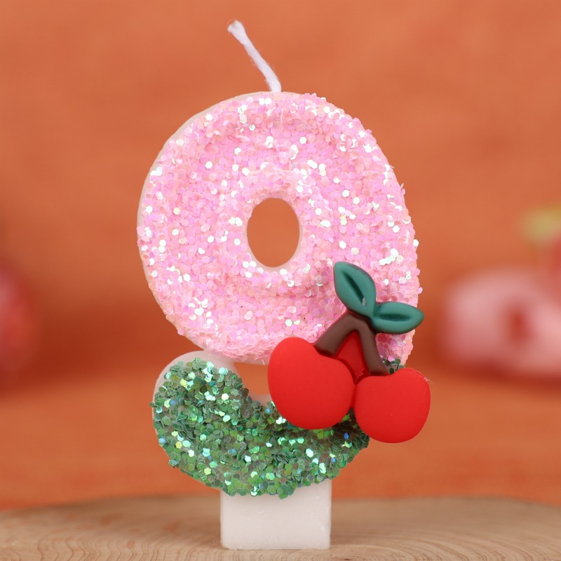 Cherry Pink Glitter Number Birthday Candles for Party Decoration