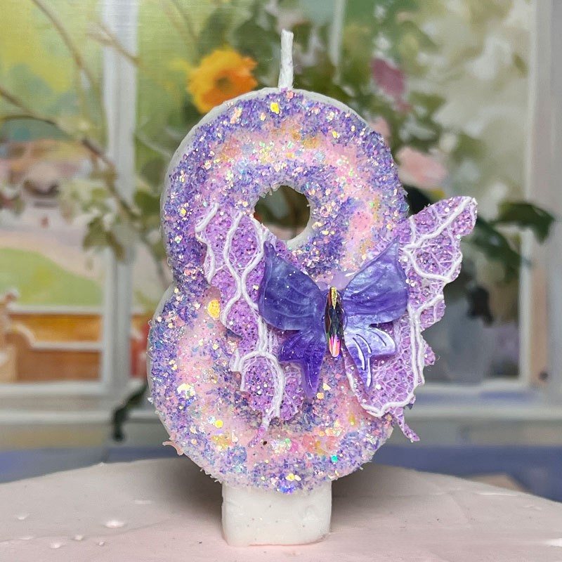 Purple Butterfly Glitter Number Birthday Candles for Party Decoration