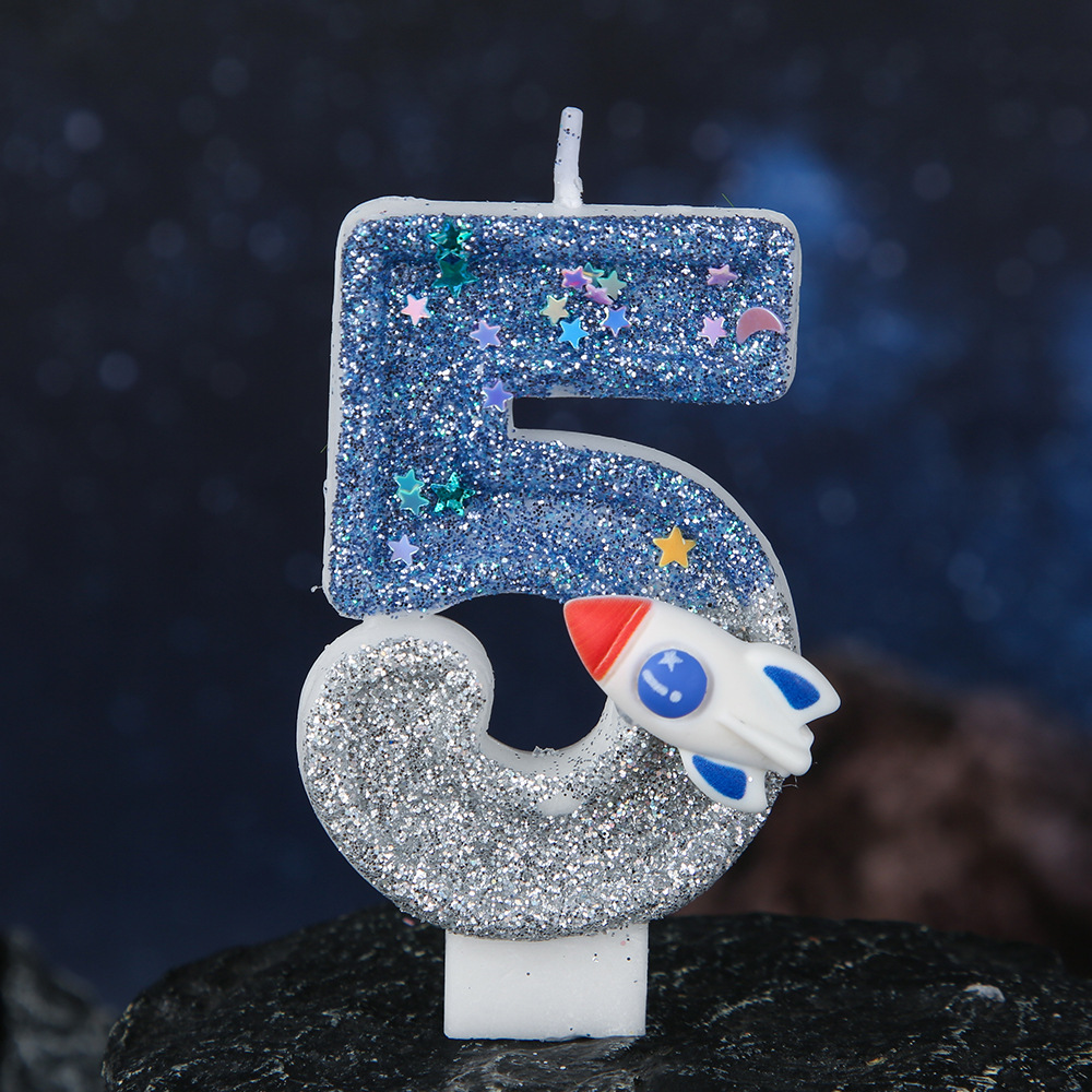 Rocket Blue Glitter Number Birthday Candles for Party Decoration