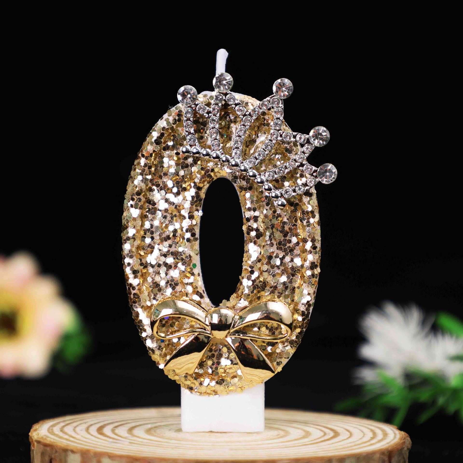 Crown Gold Glitter Number Birthday Candles for Party Decoration