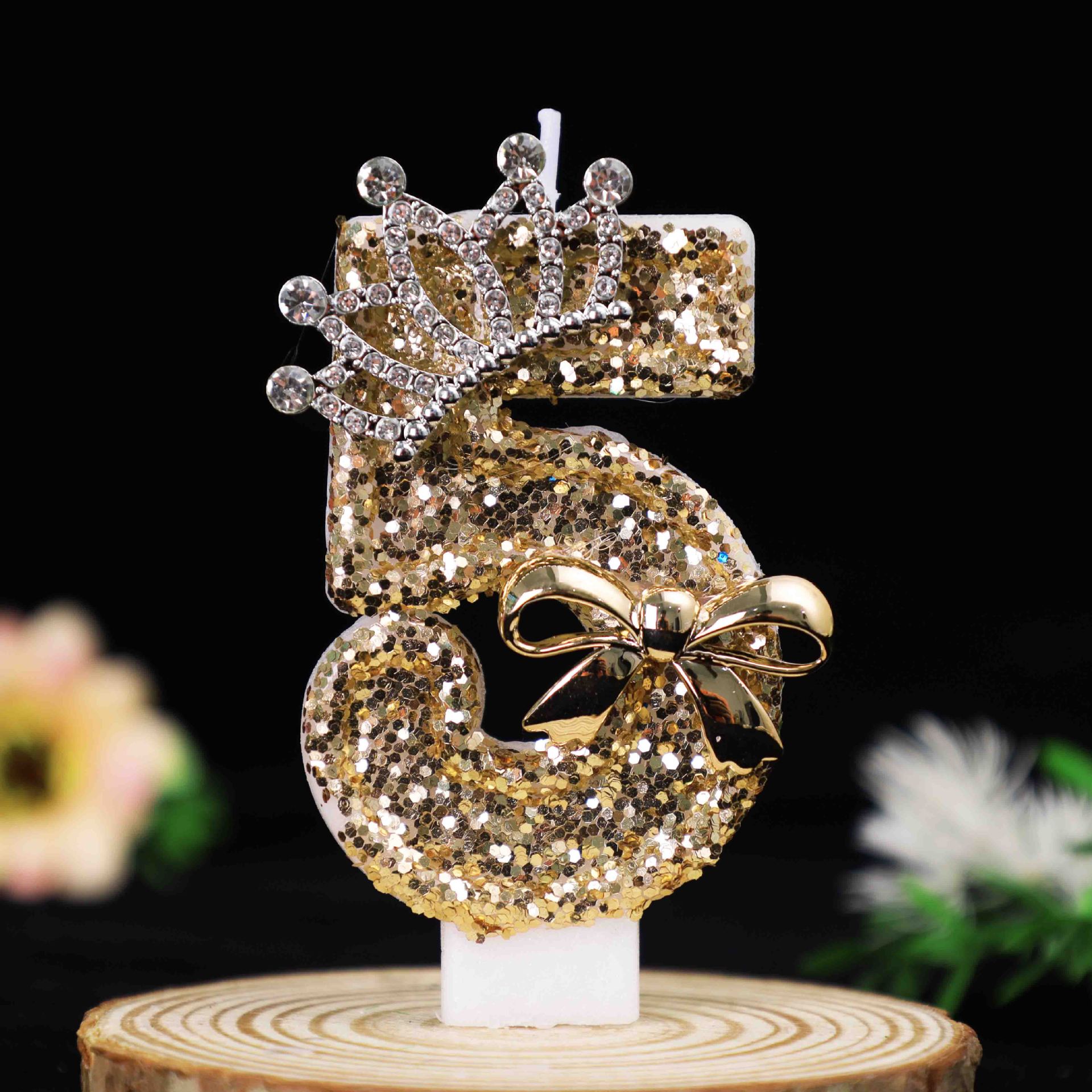 Crown Gold Glitter Number Birthday Candles for Party Decoration