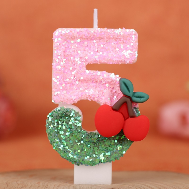 Cherry Pink Glitter Number Birthday Candles for Party Decoration