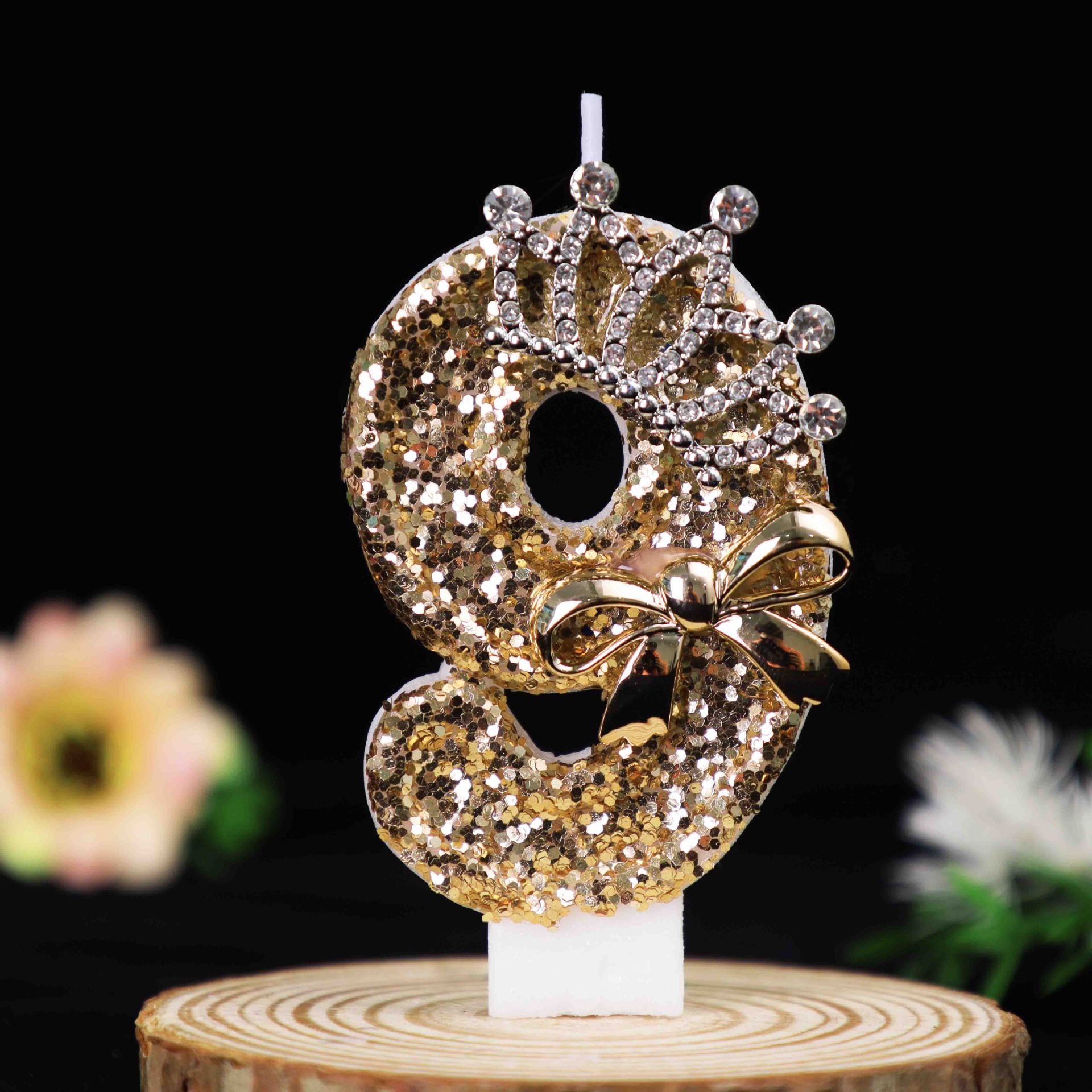 Crown Gold Glitter Number Birthday Candles for Party Decoration