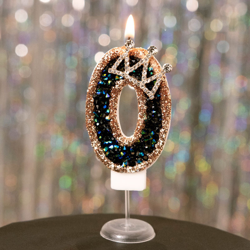 Crown Black Glitter Number Birthday Candles for Party Decoration