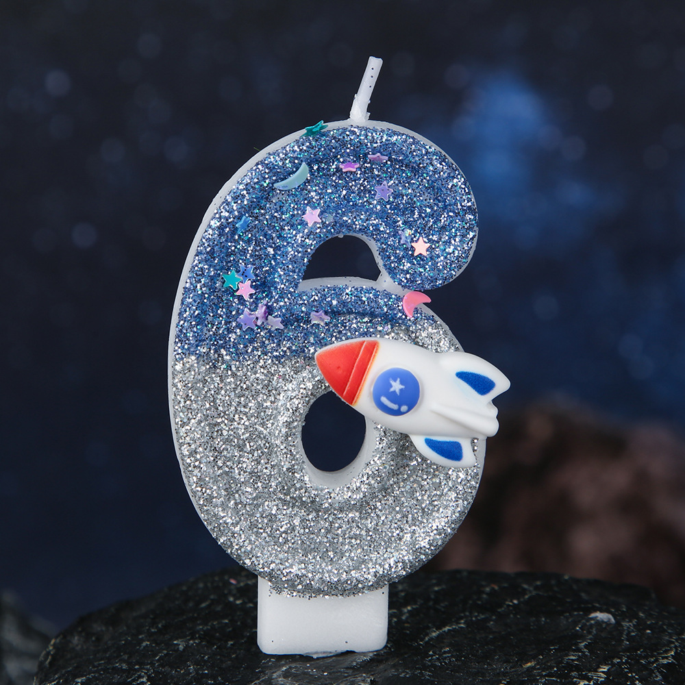 Rocket Blue Glitter Number Birthday Candles for Party Decoration