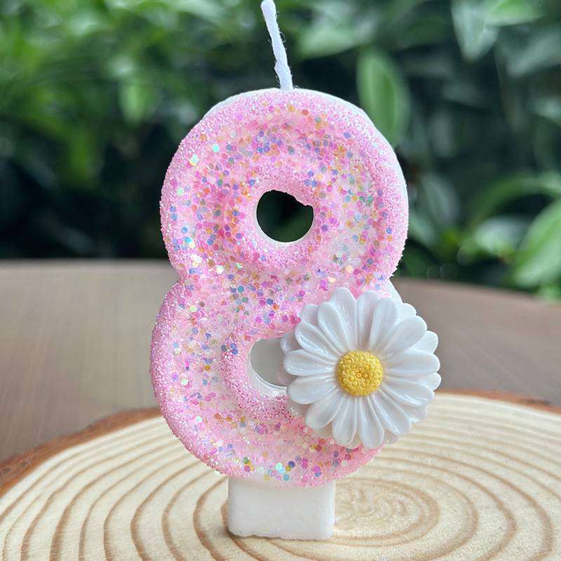 Daisy Pink Glitter Number Birthday Candles for Party Decoration