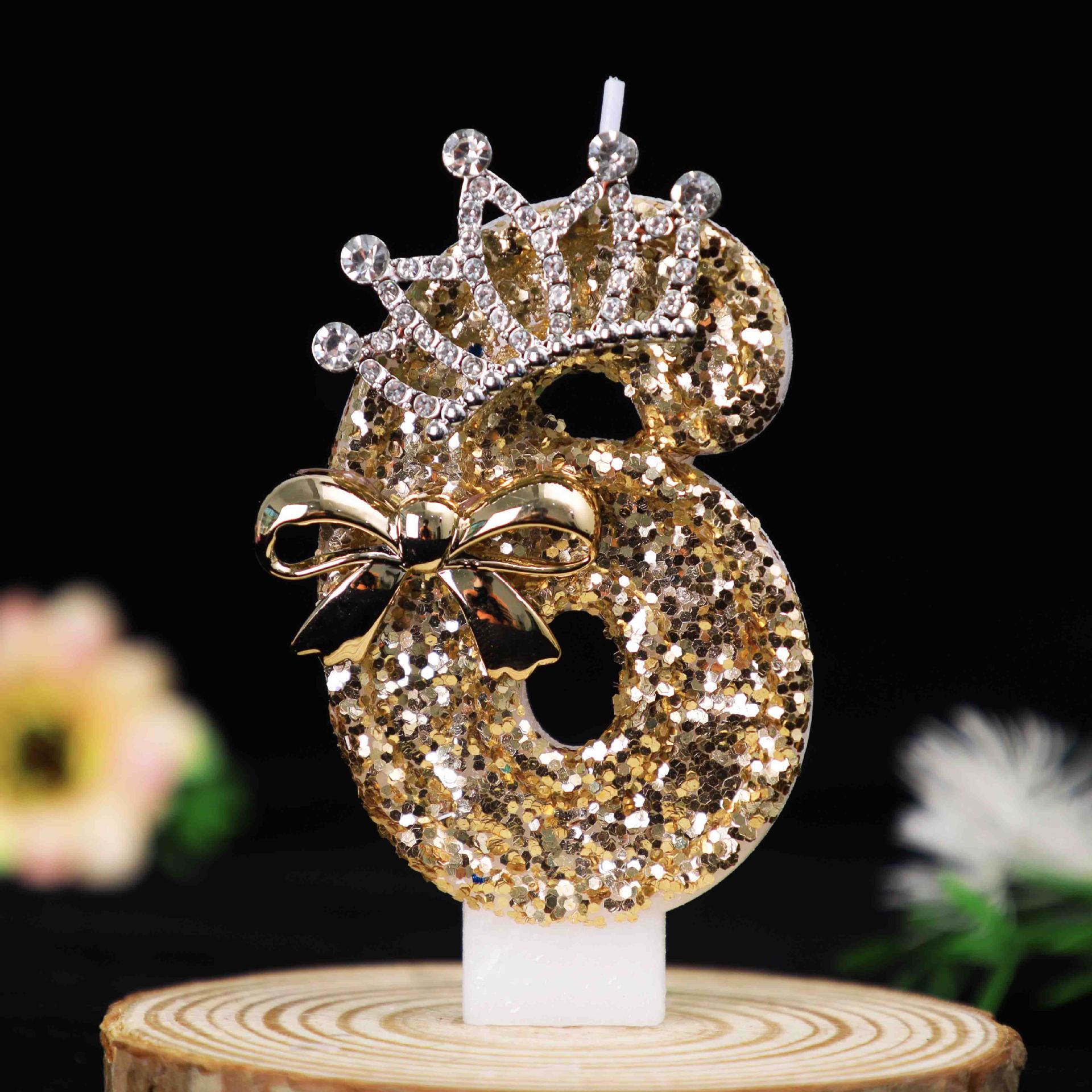 Crown Gold Glitter Number Birthday Candles for Party Decoration