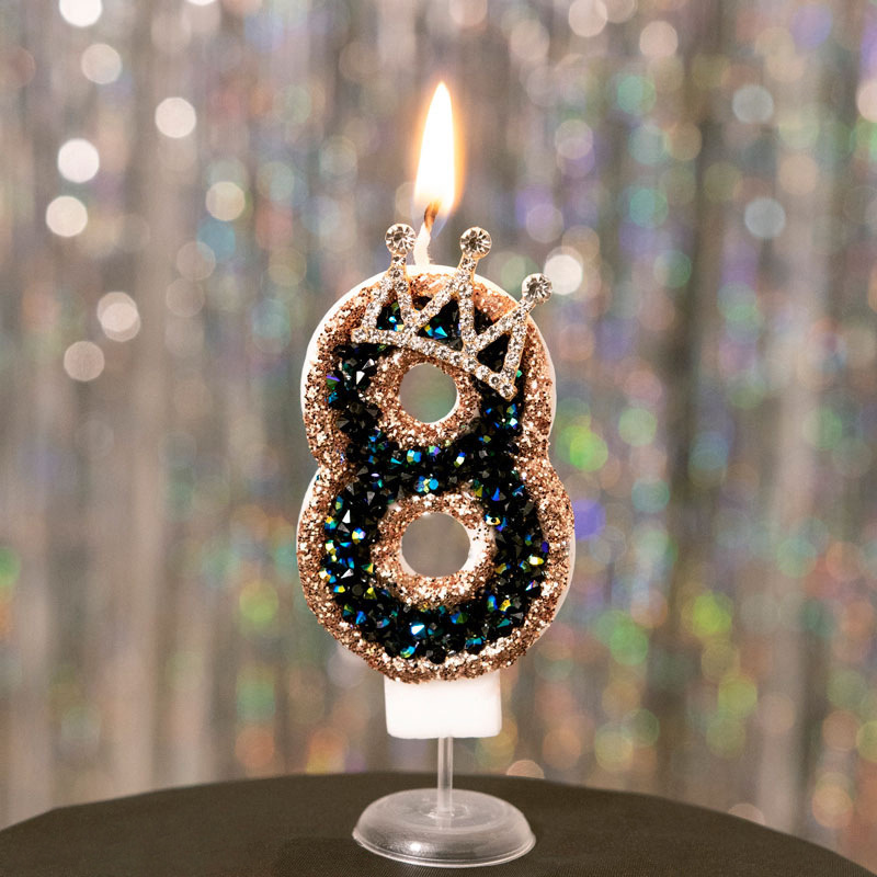 Crown Black Glitter Number Birthday Candles for Party Decoration