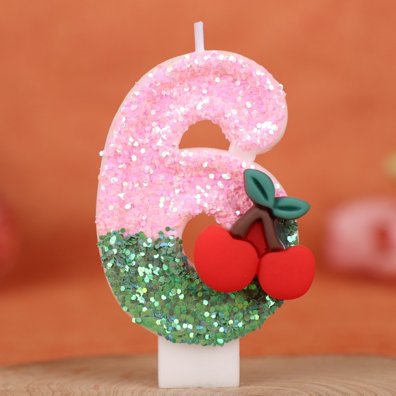 Cherry Pink Glitter Number Birthday Candles for Party Decoration