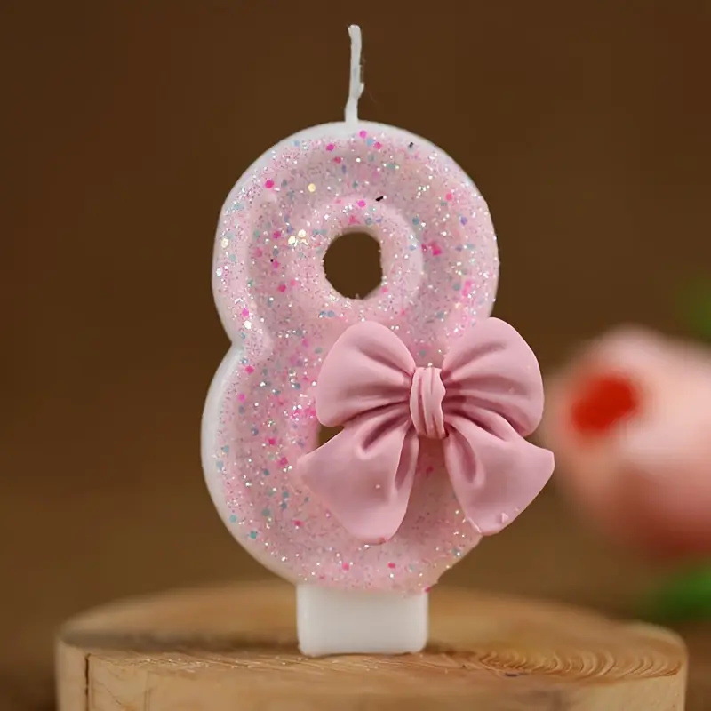 Bowknot Pink Glitter Number Birthday Candles for Party Decoration
