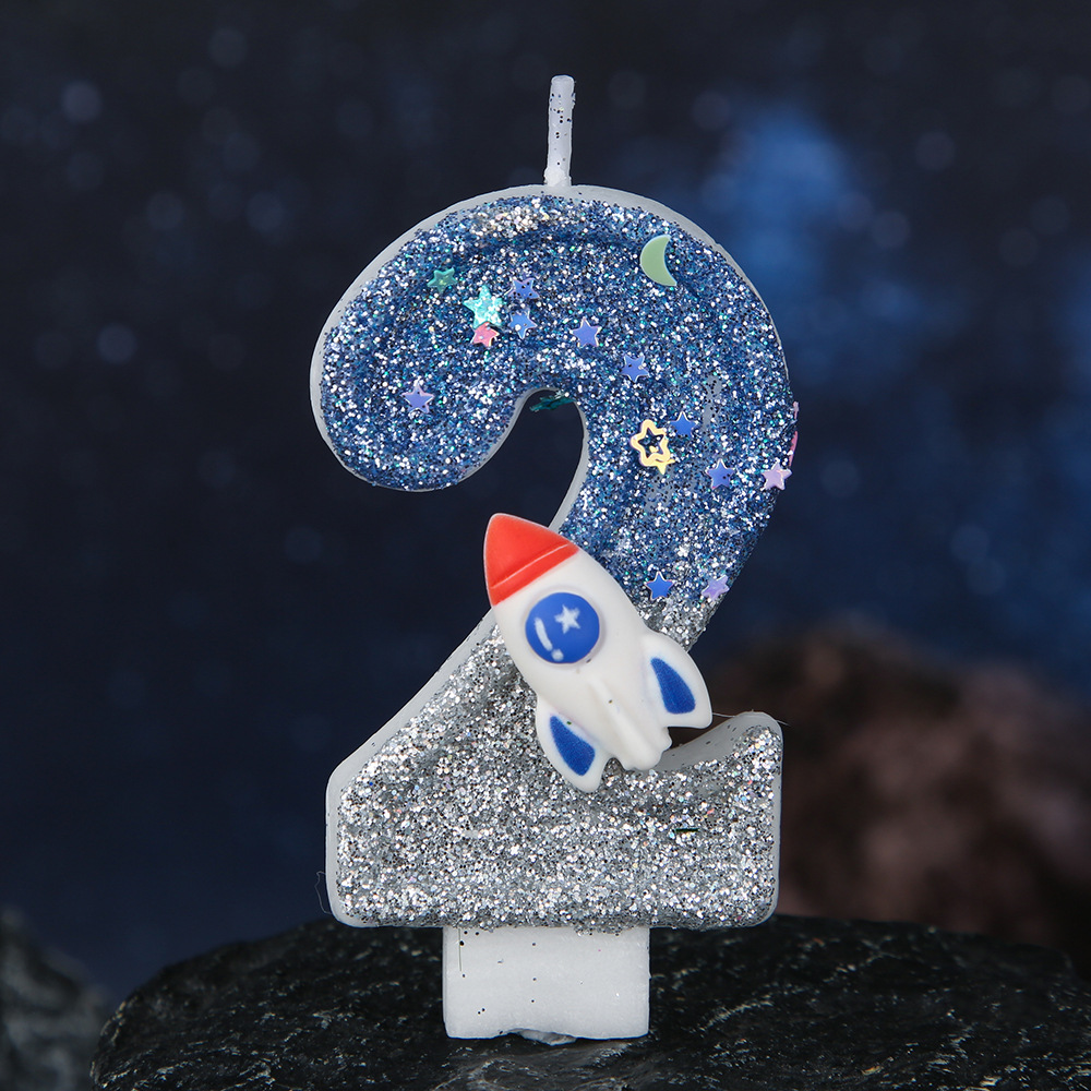 Rocket Blue Glitter Number Birthday Candles for Party Decoration