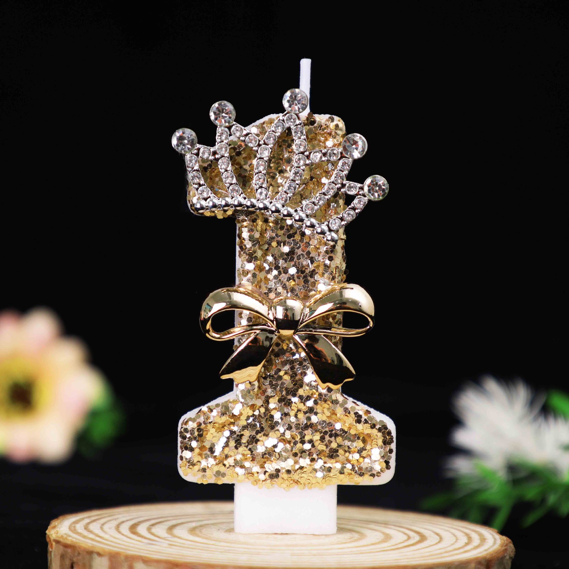 Crown Gold Glitter Number Birthday Candles for Party Decoration
