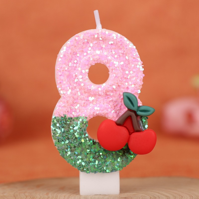Cherry Pink Glitter Number Birthday Candles for Party Decoration