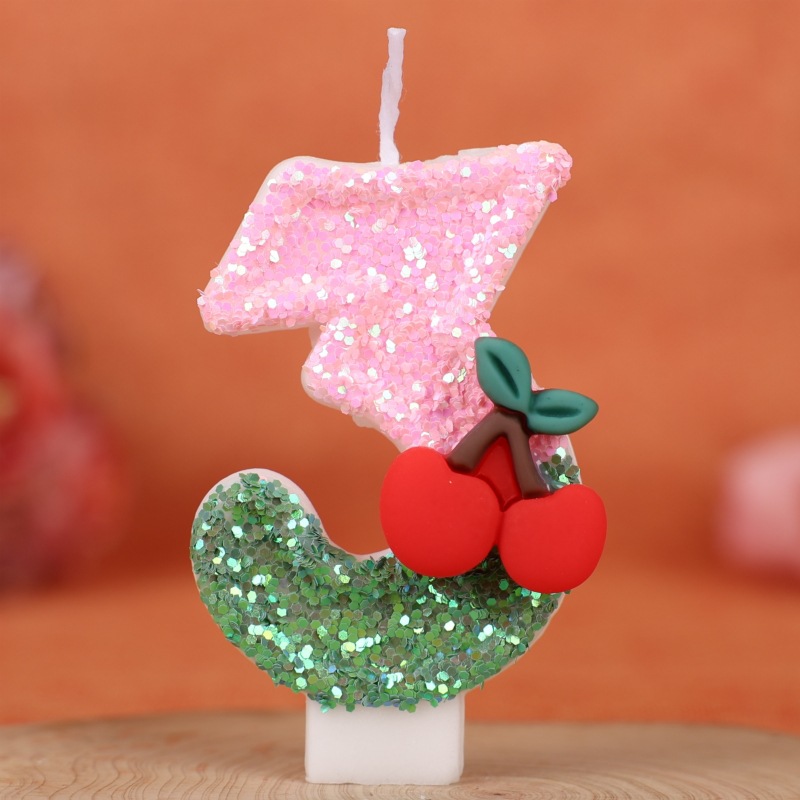 Cherry Pink Glitter Number Birthday Candles for Party Decoration