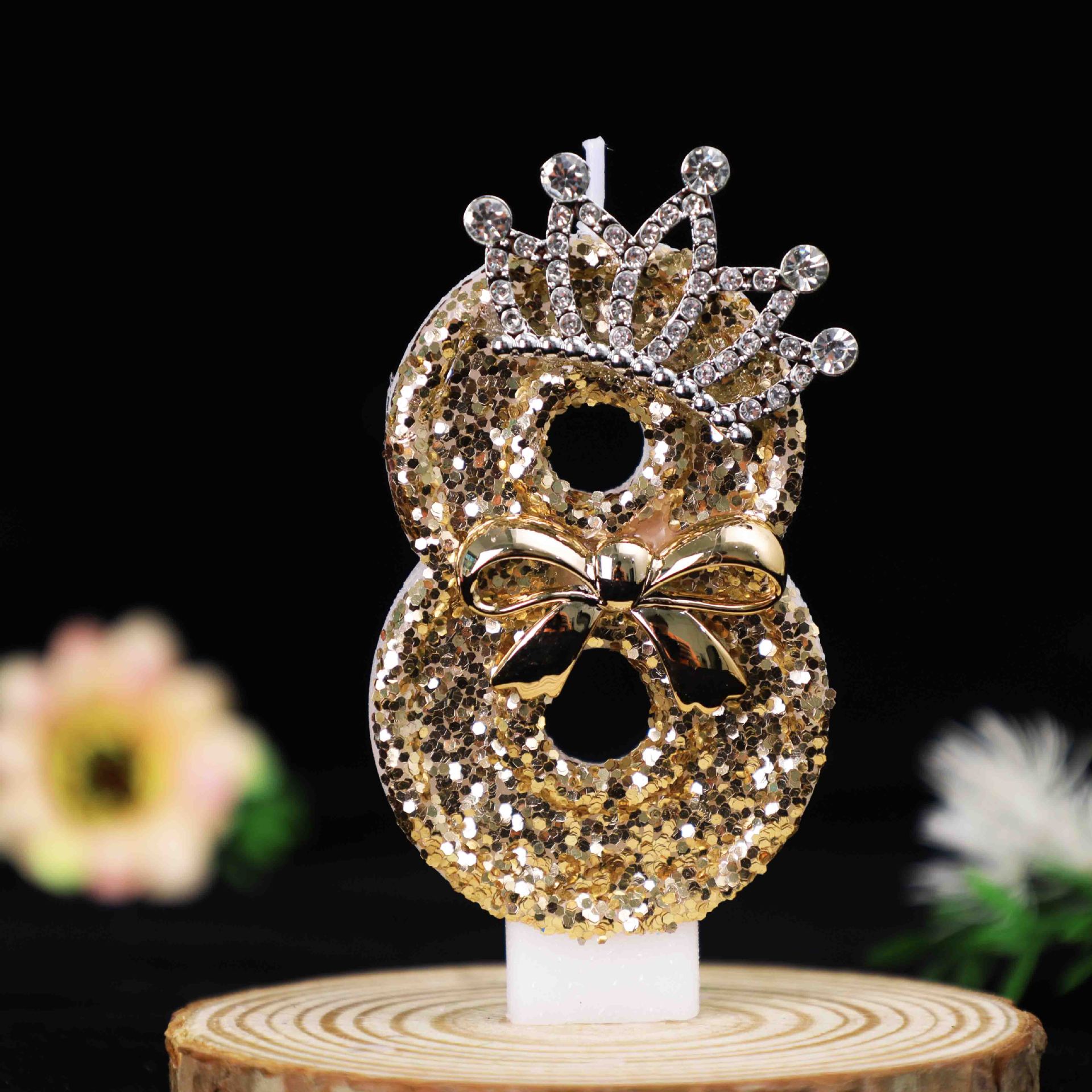 Crown Gold Glitter Number Birthday Candles for Party Decoration