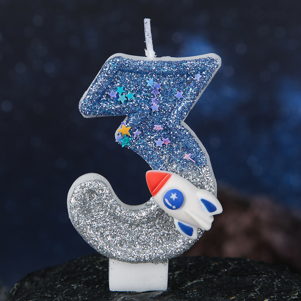 Rocket Blue Glitter Number Birthday Candles for Party Decoration