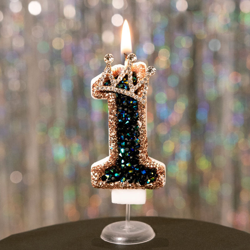 Crown Black Glitter Number Birthday Candles for Party Decoration