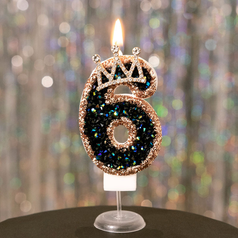Crown Black Glitter Number Birthday Candles for Party Decoration