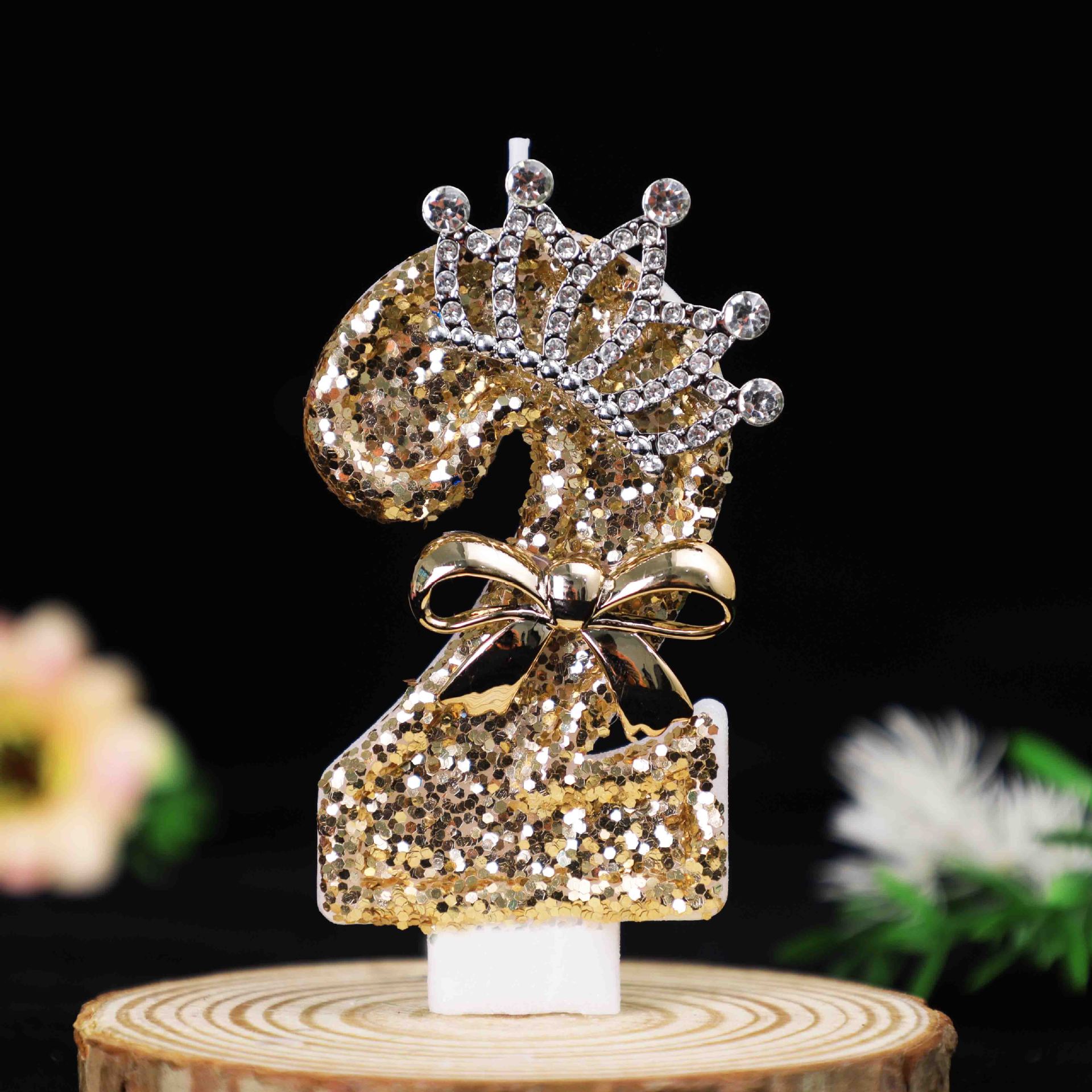 Crown Gold Glitter Number Birthday Candles for Party Decoration
