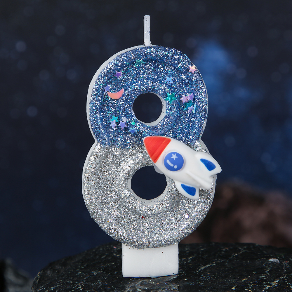 Rocket Blue Glitter Number Birthday Candles for Party Decoration