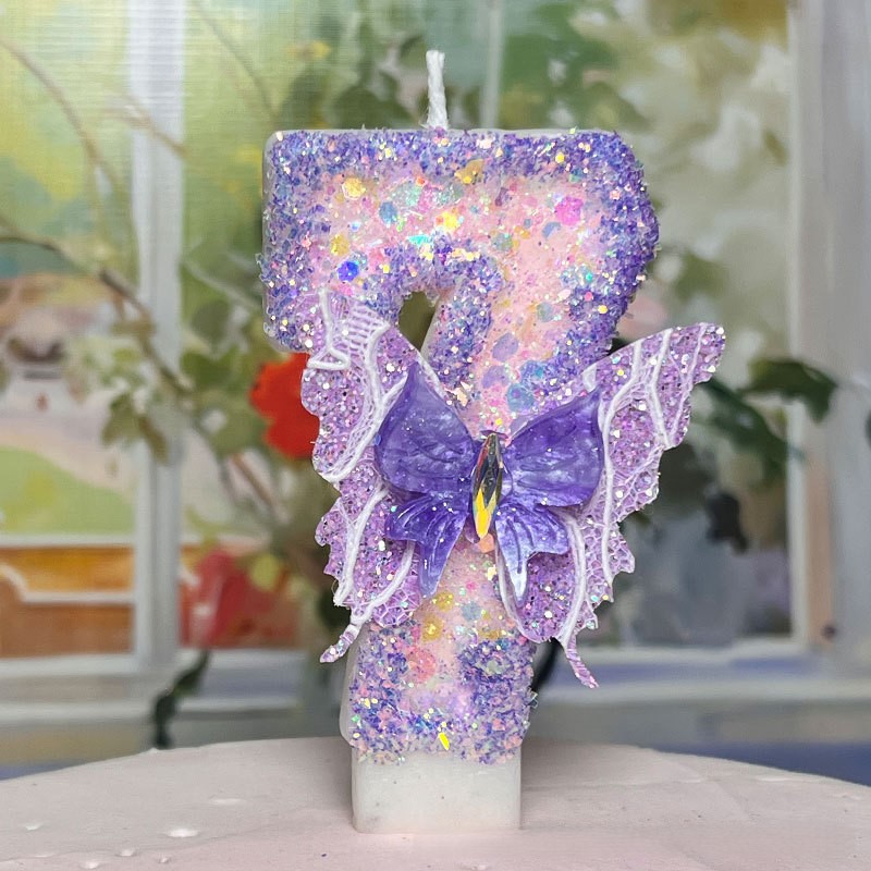 Purple Butterfly Glitter Number Birthday Candles for Party Decoration