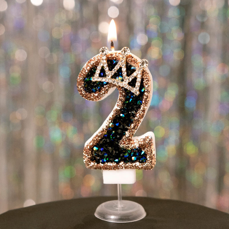 Crown Black Glitter Number Birthday Candles for Party Decoration