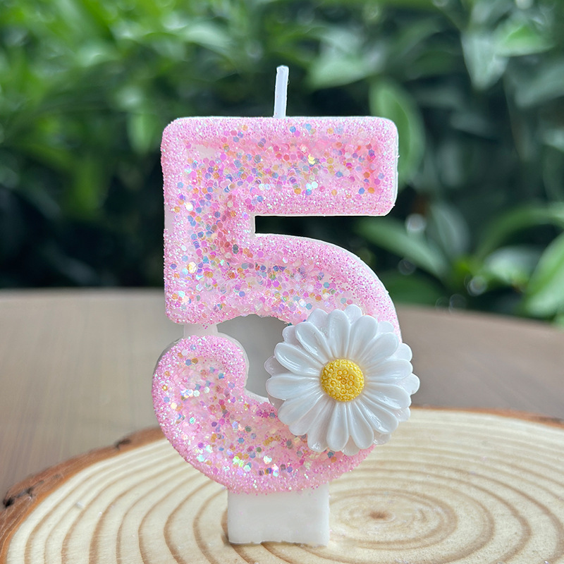 Daisy Pink Glitter Number Birthday Candles for Party Decoration