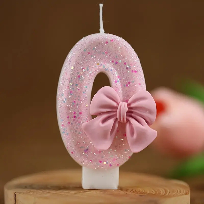Bowknot Pink Glitter Number Birthday Candles for Party Decoration