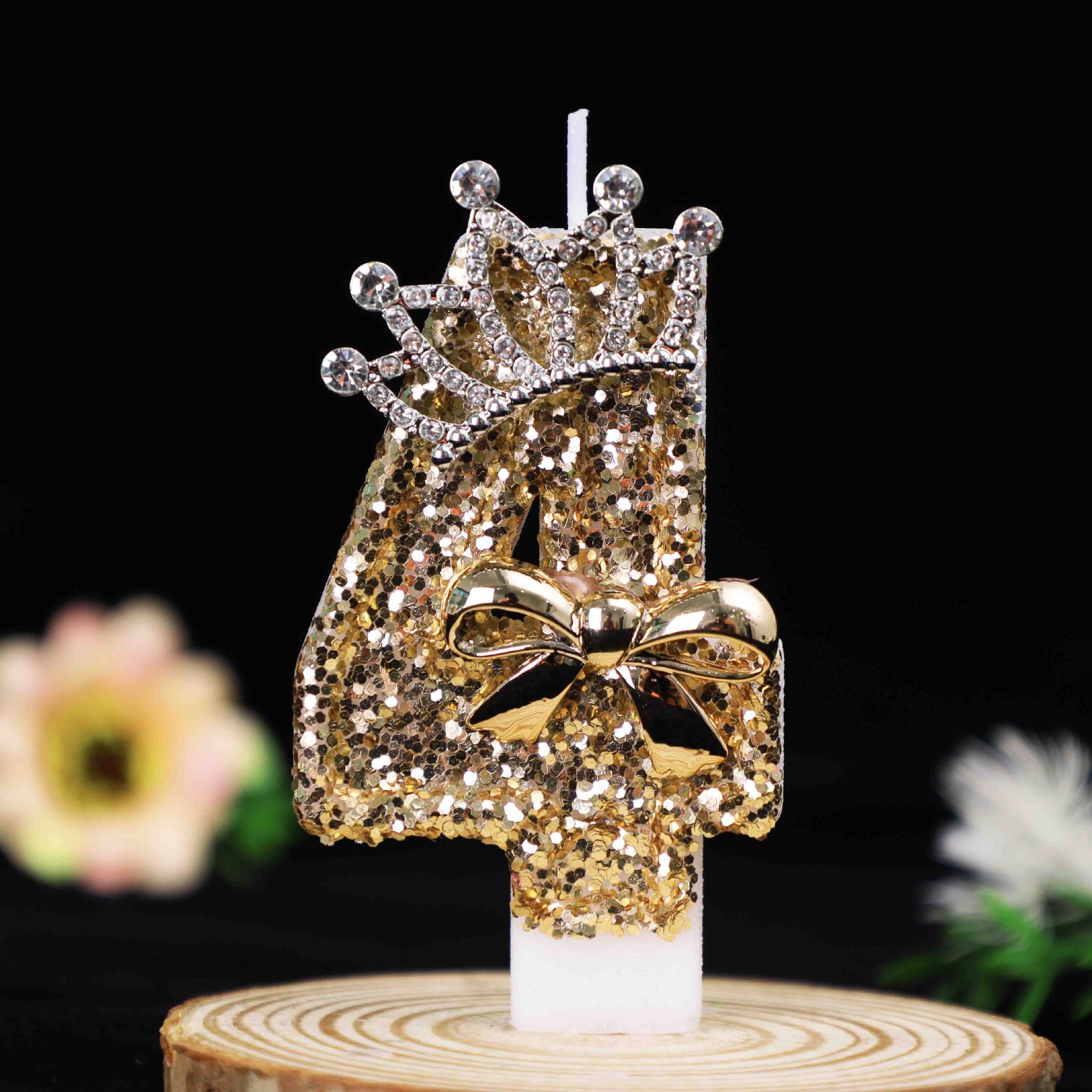 Crown Gold Glitter Number Birthday Candles for Party Decoration