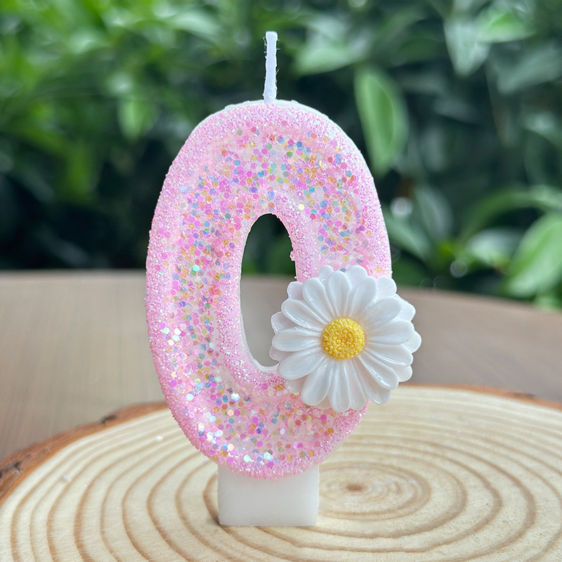 Daisy Pink Glitter Number Birthday Candles for Party Decoration