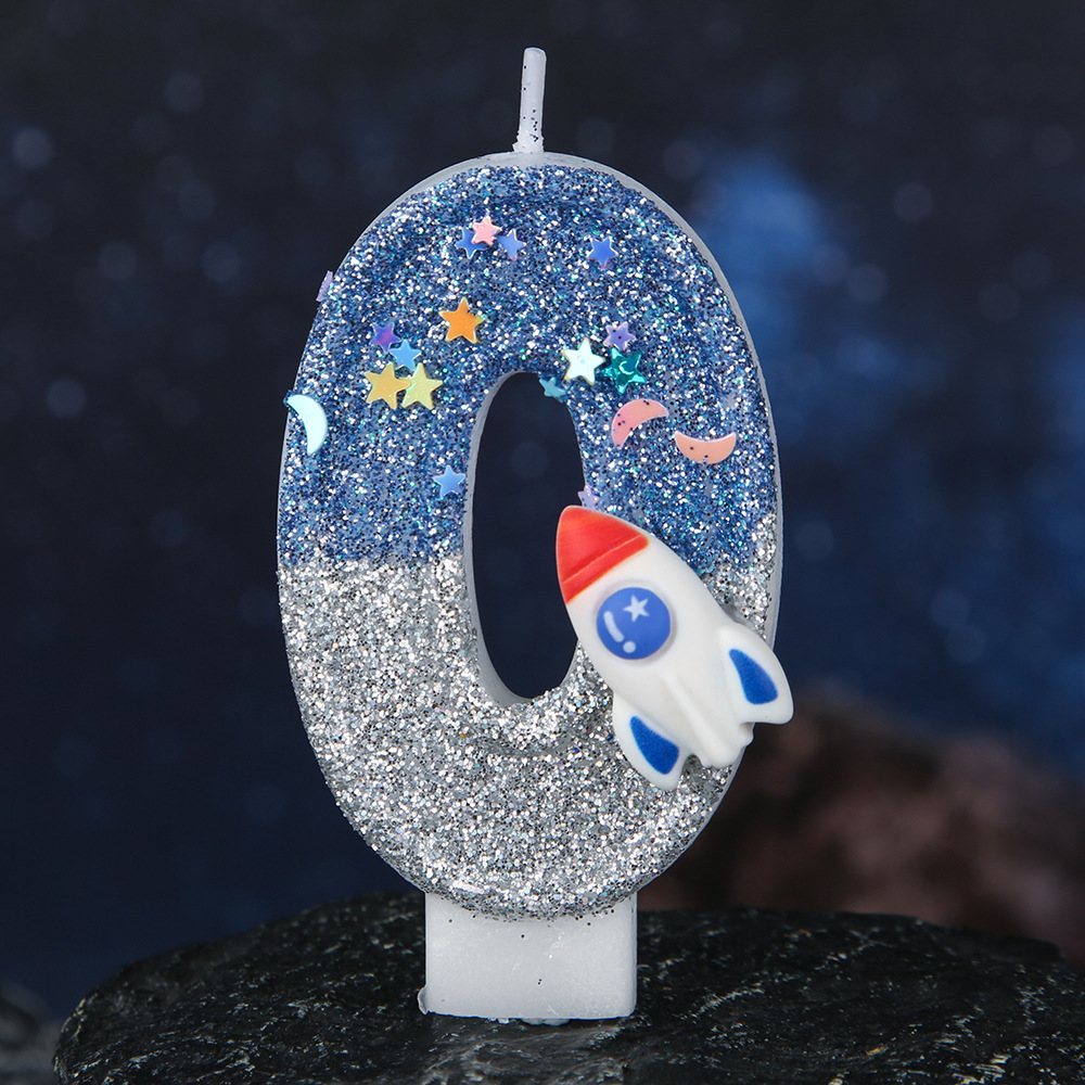 Rocket Blue Glitter Number Birthday Candles for Party Decoration
