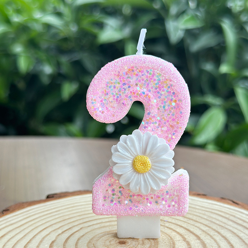 Daisy Pink Glitter Number Birthday Candles for Party Decoration