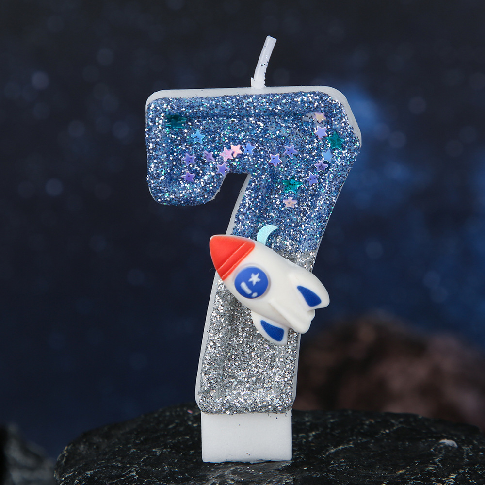 Rocket Blue Glitter Number Birthday Candles for Party Decoration