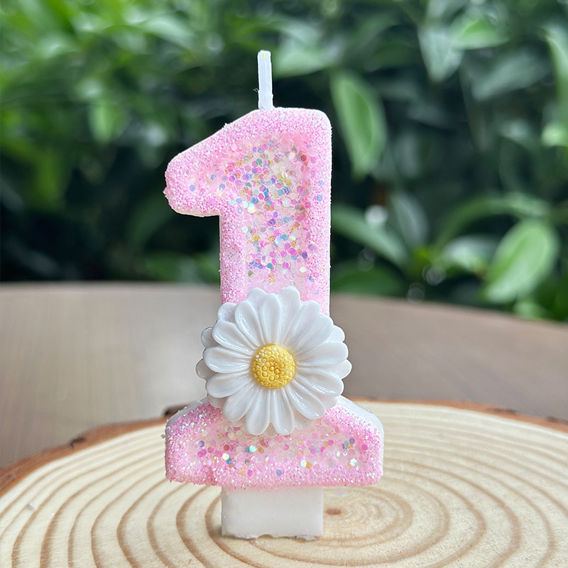 Daisy Pink Glitter Number Birthday Candles for Party Decoration