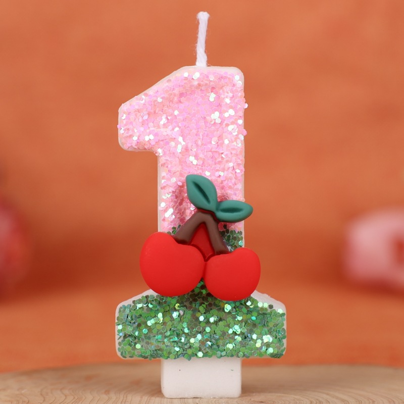 Cherry Pink Glitter Number Birthday Candles for Party Decoration