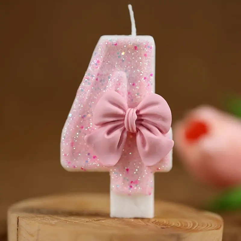 Bowknot Pink Glitter Number Birthday Candles for Party Decoration