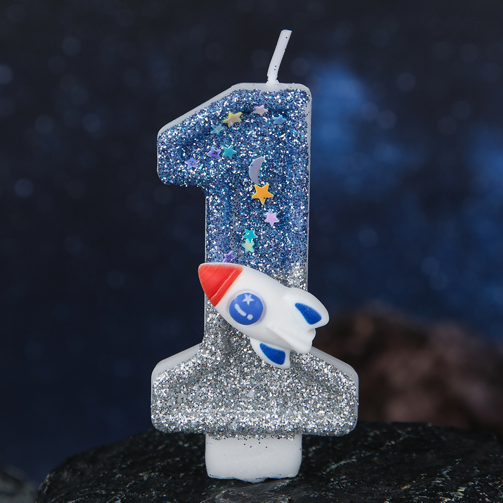 Rocket Blue Glitter Number Birthday Candles for Party Decoration