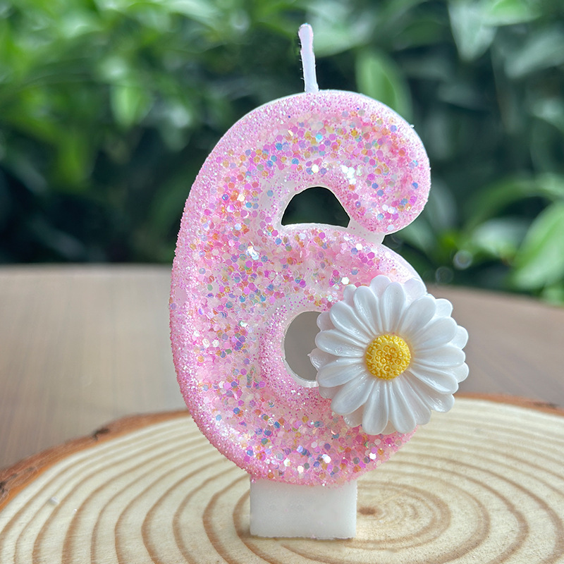 Daisy Pink Glitter Number Birthday Candles for Party Decoration