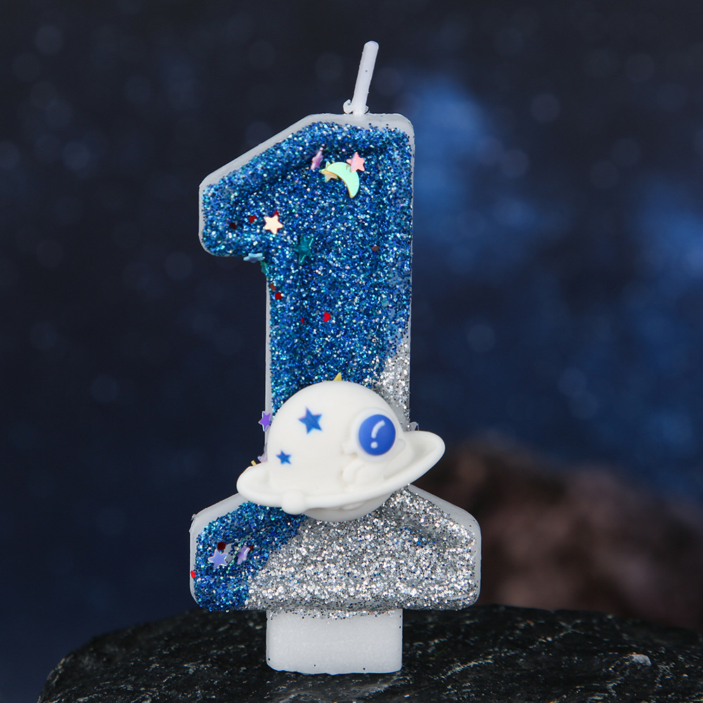 Space Blue Glitter Number Birthday Candles for Party Decoration
