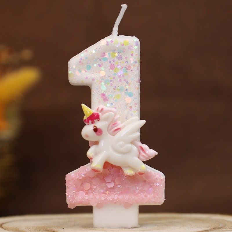 Unicorn Pink Glitter Number Birthday Candles for Party Decoration