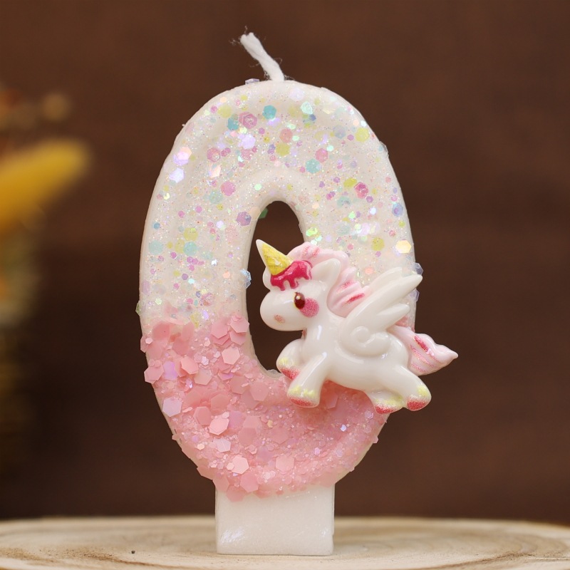 Unicorn Pink Glitter Number Birthday Candles for Party Decoration