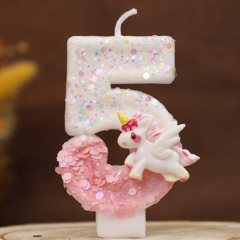 Unicorn Pink Glitter Number Birthday Candles for Party Decoration