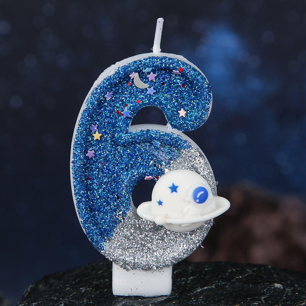 Space Blue Glitter Number Birthday Candles for Party Decoration