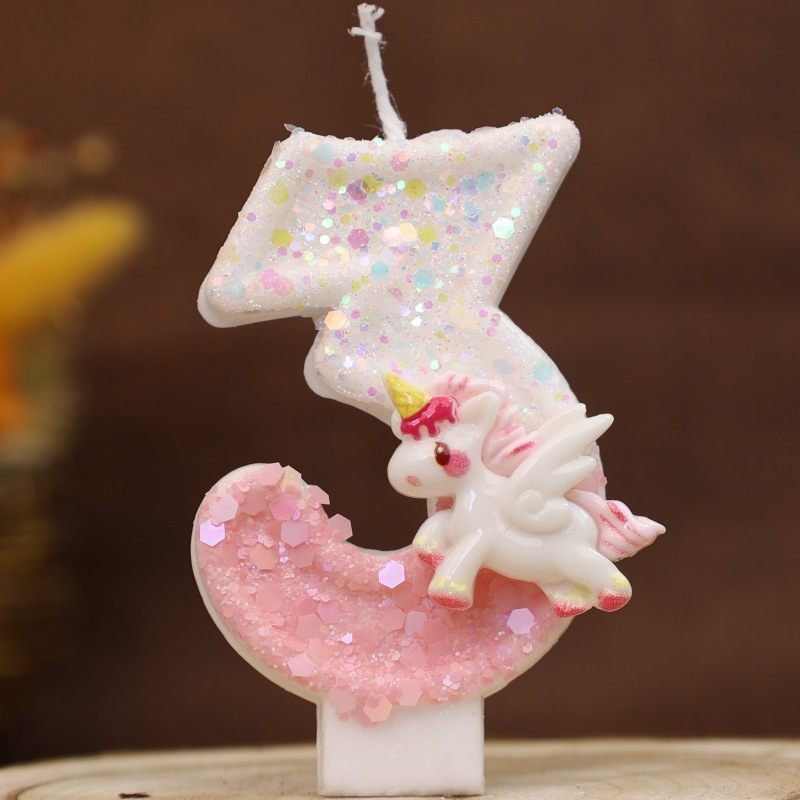 Unicorn Pink Glitter Number Birthday Candles for Party Decoration