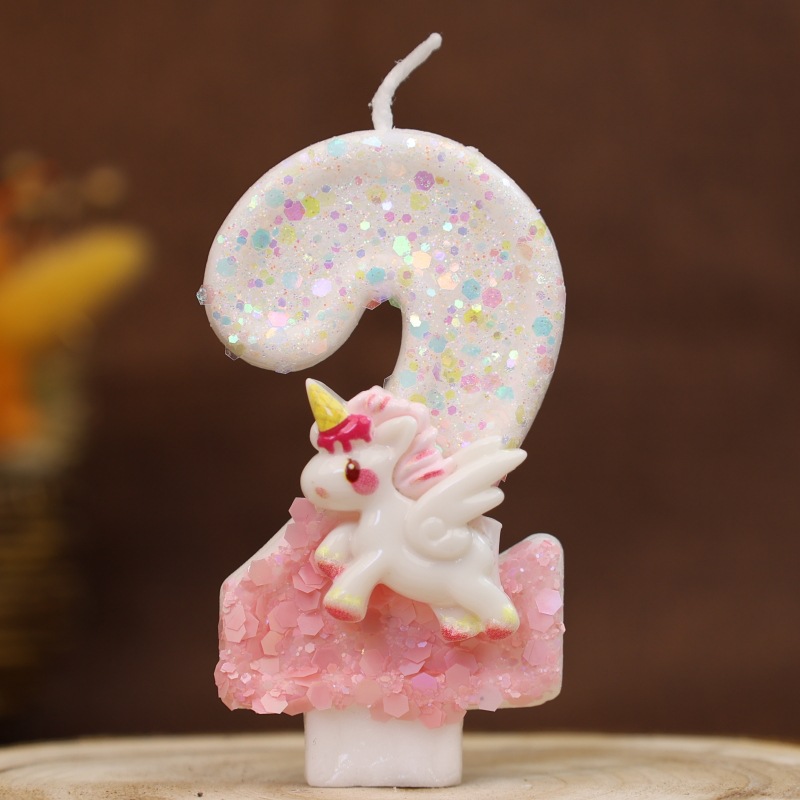 Unicorn Pink Glitter Number Birthday Candles for Party Decoration