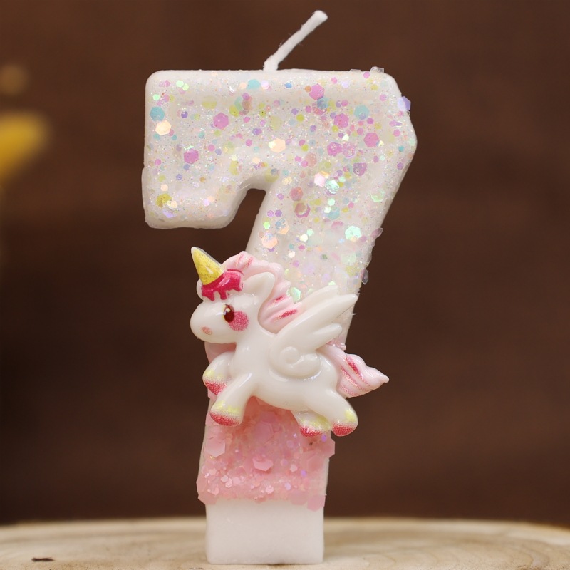 Unicorn Pink Glitter Number Birthday Candles for Party Decoration