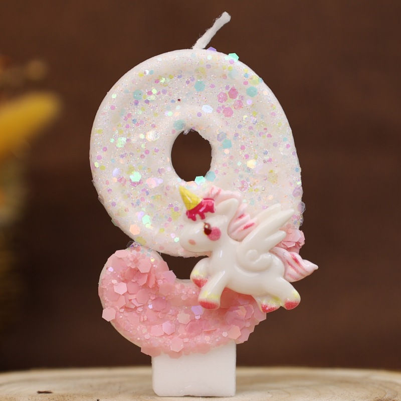 Unicorn Pink Glitter Number Birthday Candles for Party Decoration